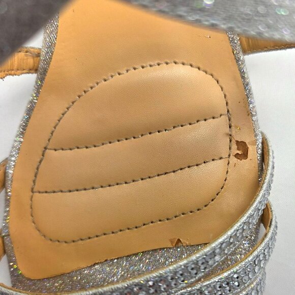 American Glamour by Badgley Mischka Silver Rhinestone Strappy Wedge Sandals 8 - Picture 8 of 8